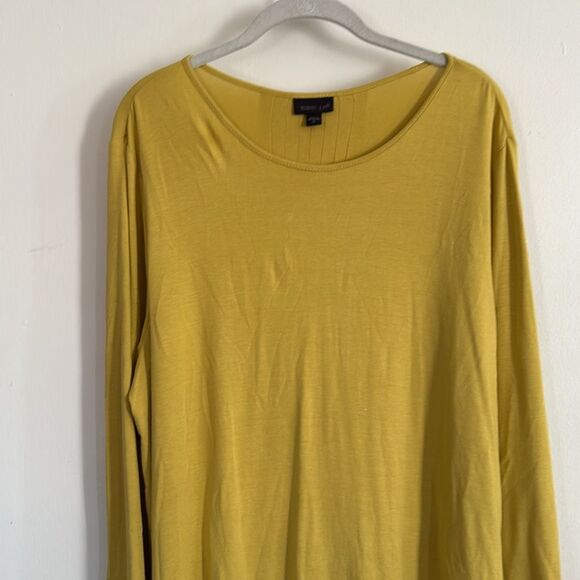 J. Jill Mustard Yellow Long Sleeve Tunic Top XL Pleated Back Stretch Blouse - Picture 4 of 9